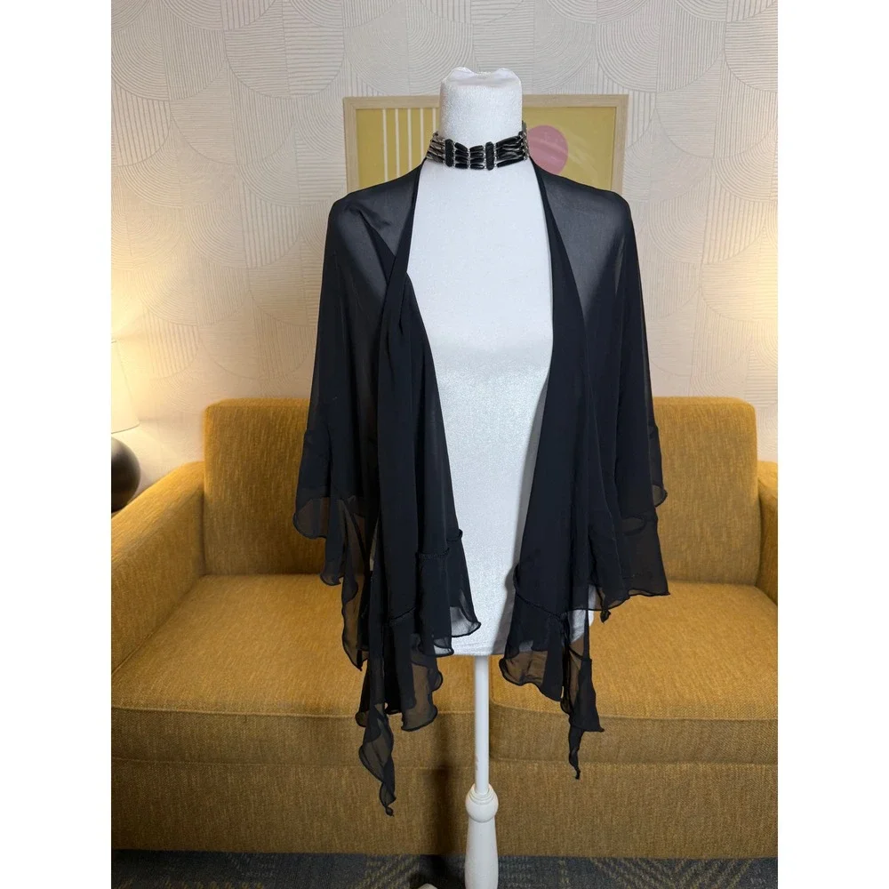 JBS Ltd Sheer Black Ruffle Wrap Shawl Multi Way Sarong Cover Up One Size